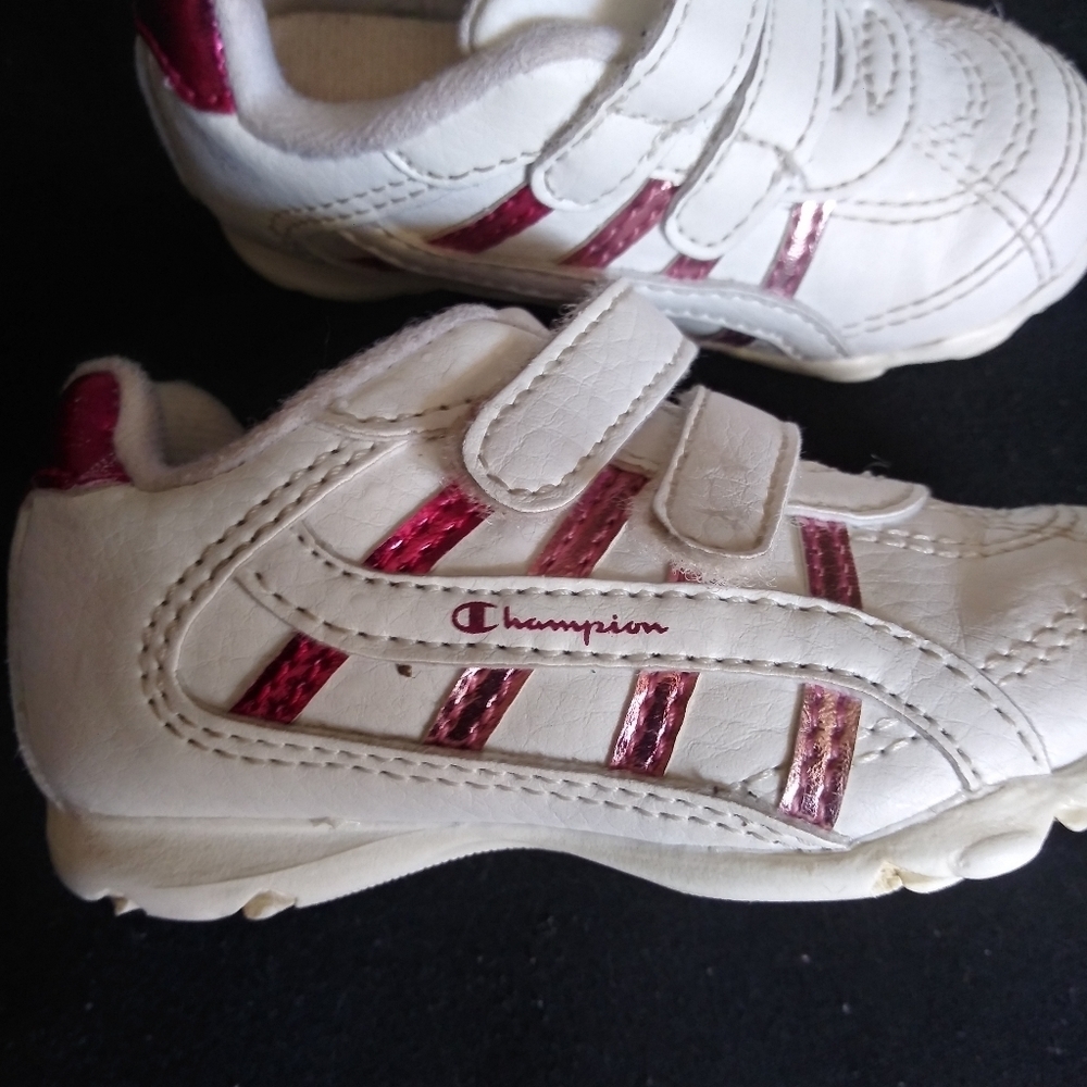 Champion baby girl white and pink sneakers size 3.